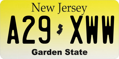 NJ license plate A29XWW