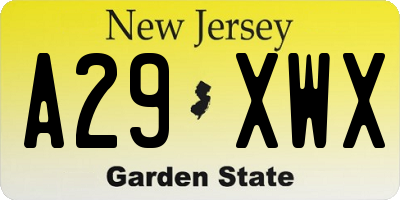 NJ license plate A29XWX