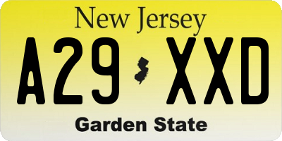 NJ license plate A29XXD