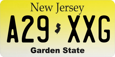 NJ license plate A29XXG