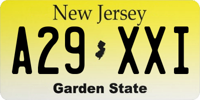 NJ license plate A29XXI