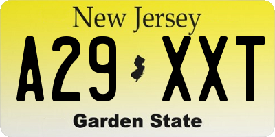 NJ license plate A29XXT