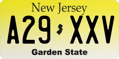 NJ license plate A29XXV