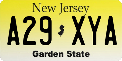 NJ license plate A29XYA