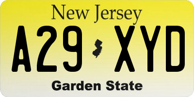 NJ license plate A29XYD