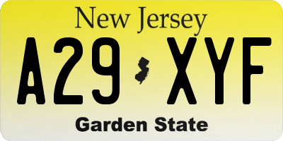 NJ license plate A29XYF