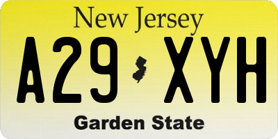 NJ license plate A29XYH