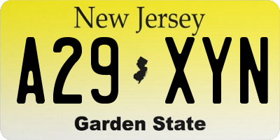 NJ license plate A29XYN