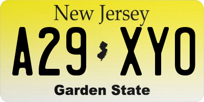 NJ license plate A29XYO