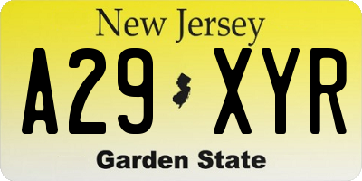 NJ license plate A29XYR