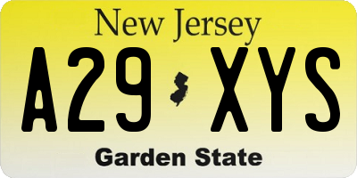 NJ license plate A29XYS