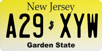 NJ license plate A29XYW