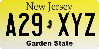 NJ license plate A29XYZ