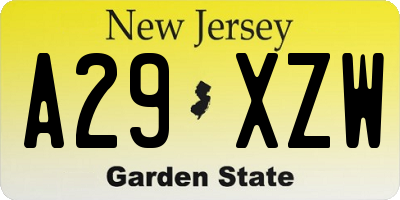 NJ license plate A29XZW