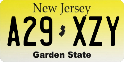 NJ license plate A29XZY