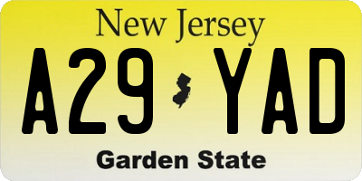 NJ license plate A29YAD