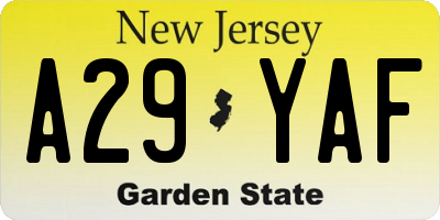 NJ license plate A29YAF