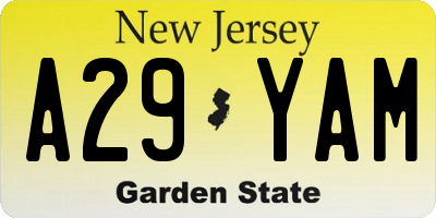 NJ license plate A29YAM