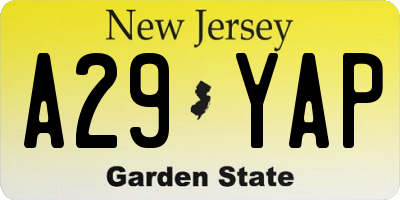 NJ license plate A29YAP