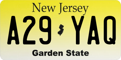 NJ license plate A29YAQ