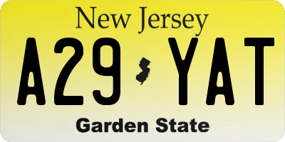 NJ license plate A29YAT