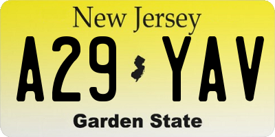 NJ license plate A29YAV
