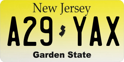 NJ license plate A29YAX