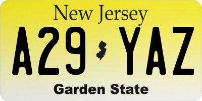 NJ license plate A29YAZ