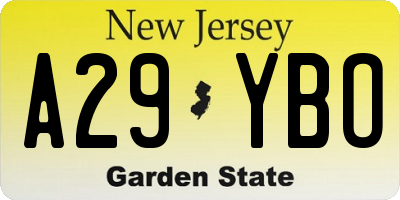 NJ license plate A29YBO