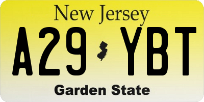 NJ license plate A29YBT