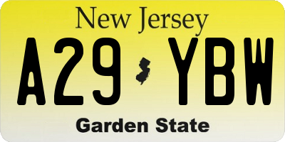 NJ license plate A29YBW