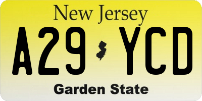 NJ license plate A29YCD