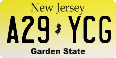 NJ license plate A29YCG