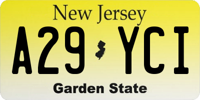 NJ license plate A29YCI