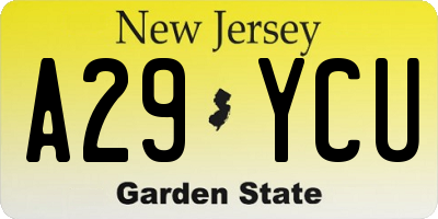 NJ license plate A29YCU