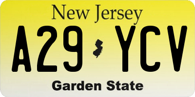 NJ license plate A29YCV