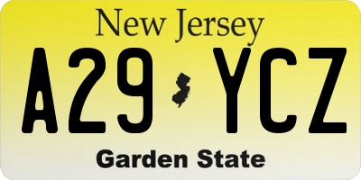 NJ license plate A29YCZ