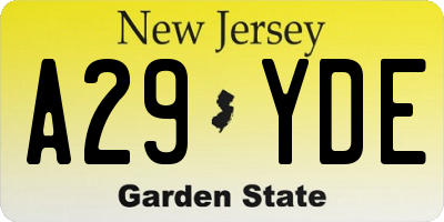 NJ license plate A29YDE