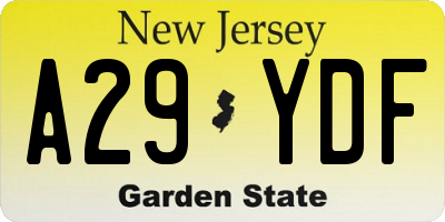 NJ license plate A29YDF