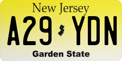 NJ license plate A29YDN