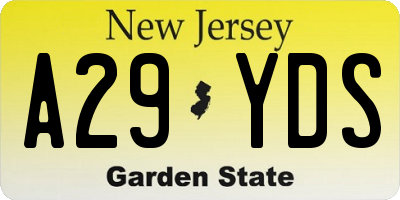 NJ license plate A29YDS