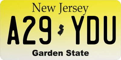 NJ license plate A29YDU
