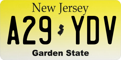 NJ license plate A29YDV