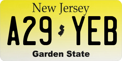 NJ license plate A29YEB