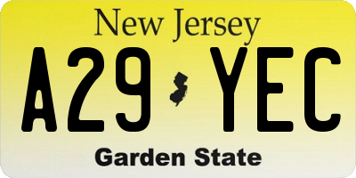 NJ license plate A29YEC
