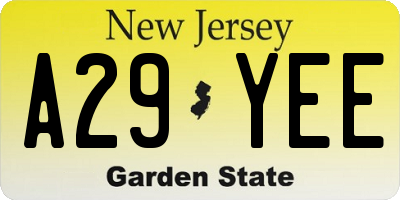 NJ license plate A29YEE