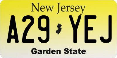 NJ license plate A29YEJ
