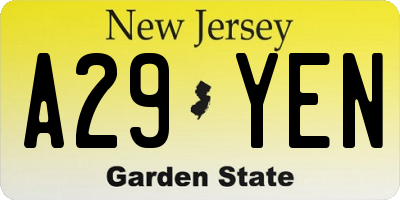 NJ license plate A29YEN