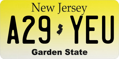 NJ license plate A29YEU