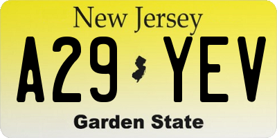 NJ license plate A29YEV